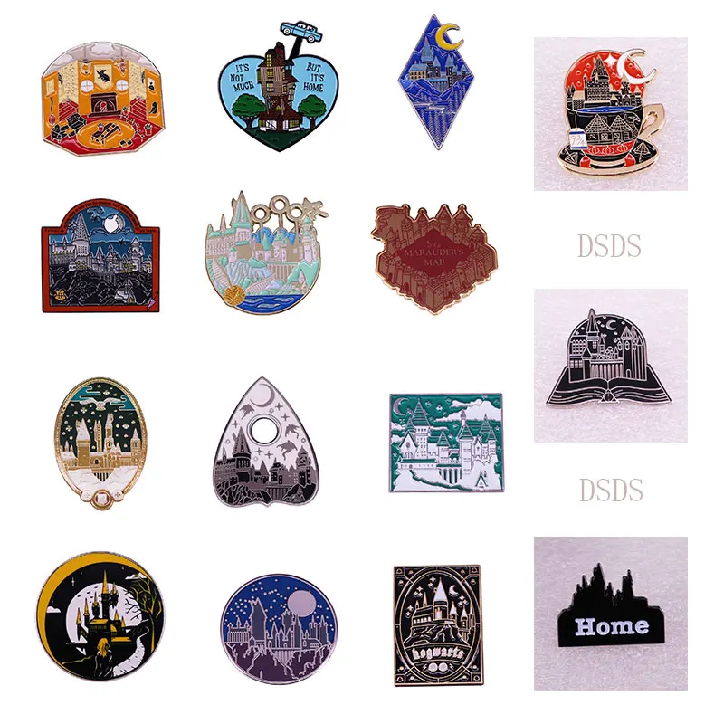 بروش كرتوني سحري رائع من المينا، شارة معدنية للمنزل السحري، ملحقات حقيبة الظهر، شارة دبوس #2