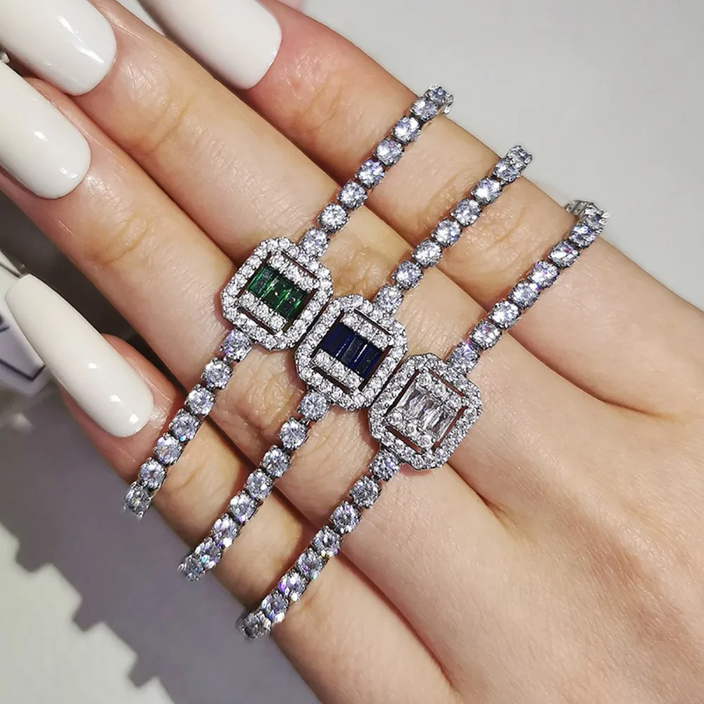 

Luxury Green/White/Blue Cubic Zirconia Cuff Bracelet Women's Fine Jewelry