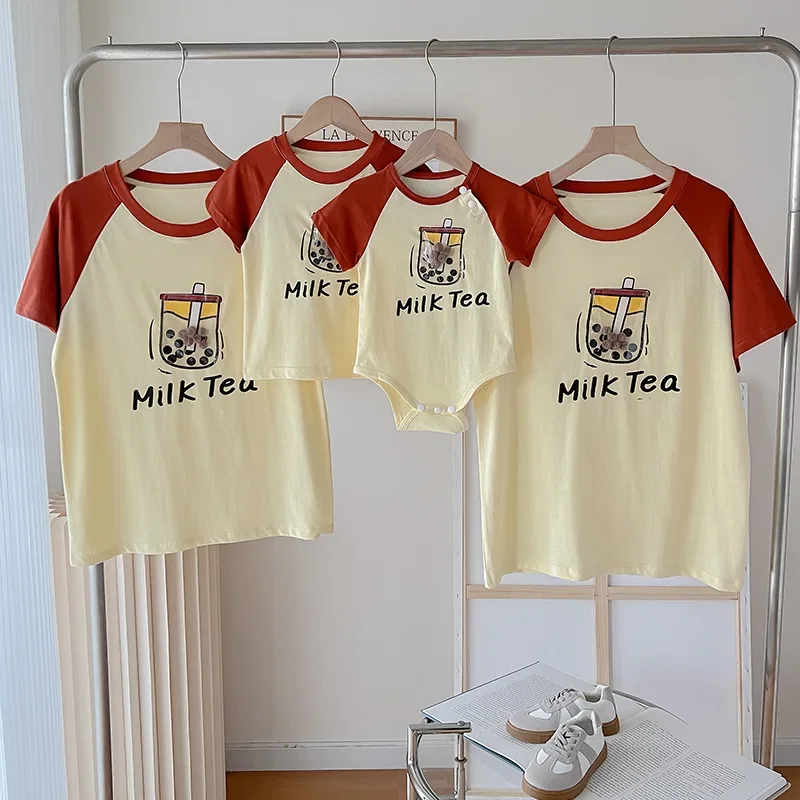 

Family Cute T-shirts for Whole Family Clothes 2024 Summer Parent-child Matching T-shirt Mother Father and Son Daughter Clothing