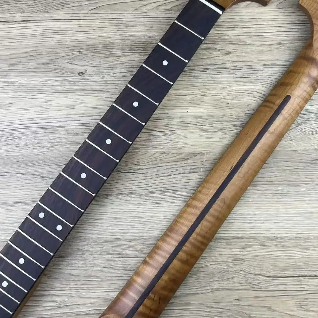 رقبة جيتار كبيرة الرأس مع ربط من خشب القيقب اللهب ولوحة أصابع من خشب الورد مع 22 فريتس