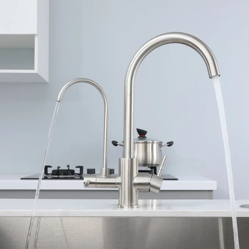 Three in One Clean Water Faucet 304 Stainless Steel Hot and Cold Direct Drinking Water Multifunctional Kitchen Faucet