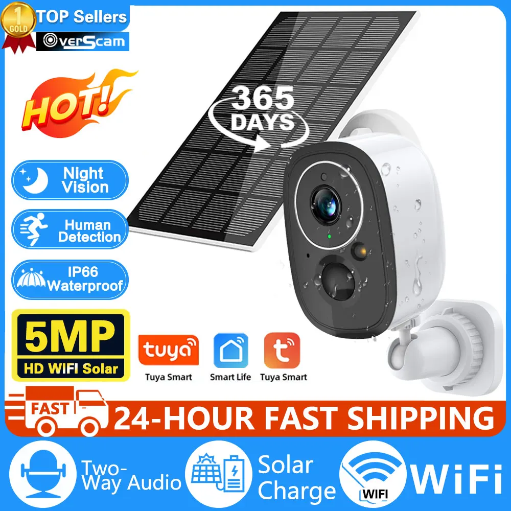 

Tuya Smart Life WiFi 5MP Solar Outdoor Wireless Battery Powered Security Camera PIR Motion Alarm Cloud Storage Two Way Audio