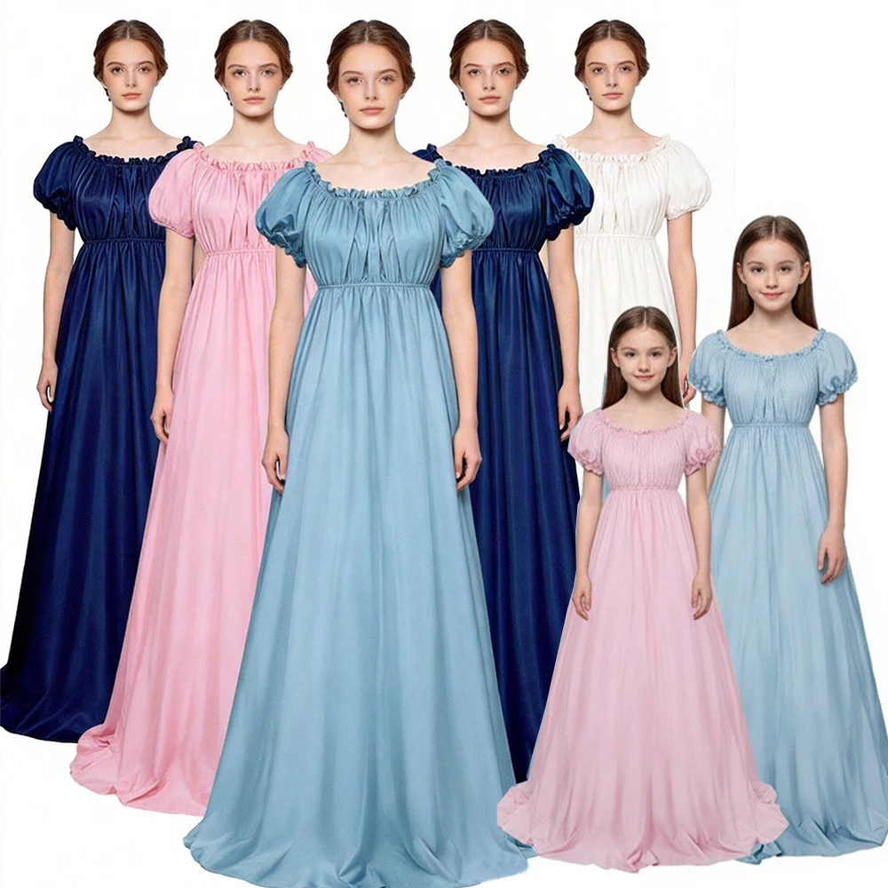 

Роскошное атласное платье в викторианском стиле с пышными рукавами и стразами для женщин, длинное, в пол, для вечеринок, в стиле «Богиня»