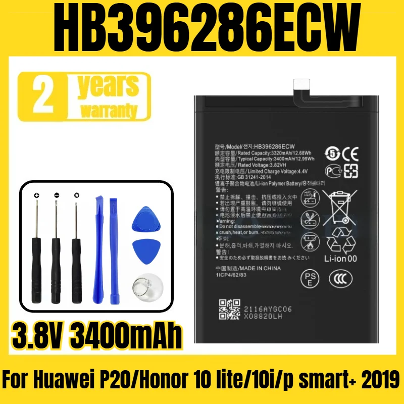 HB396286ECW mobile phone battery, suitable for Huawei P20/Honor 10 lite/10i/p smart+ 2019 battery,free tool 3.8V 3400mAh