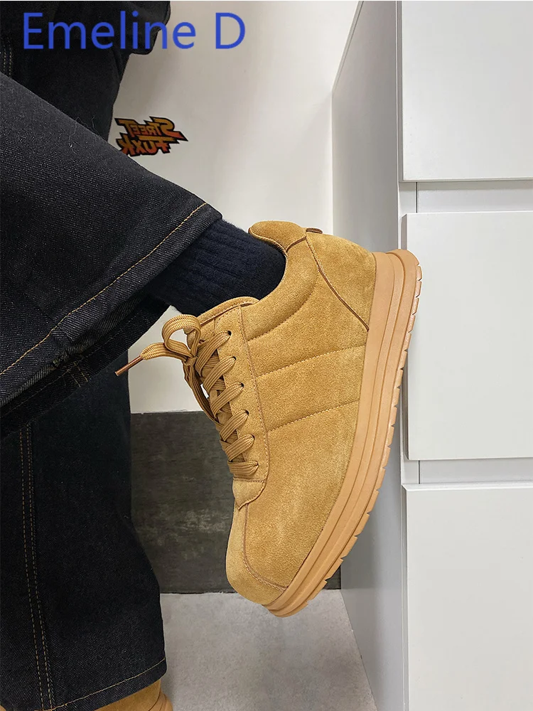 Yellow Thick Soled Lace Up Bread Shoes Fashionable Round Toe Height Increasing Niche Lightweight Versatile Sports Leisure Shoes view 4