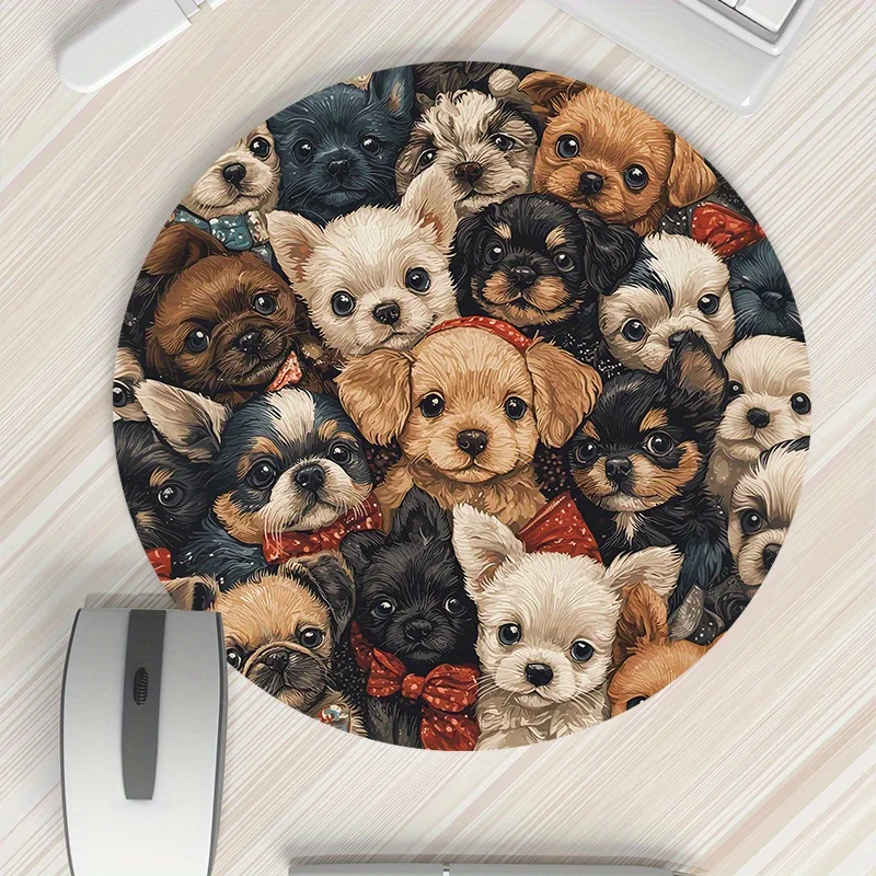 Rubber Round Mouse Pad Reusable Dog Portable Non Slip Rubber Computer Table Office Accessories Desk Gadgets Mouse Mat Desk Pad
