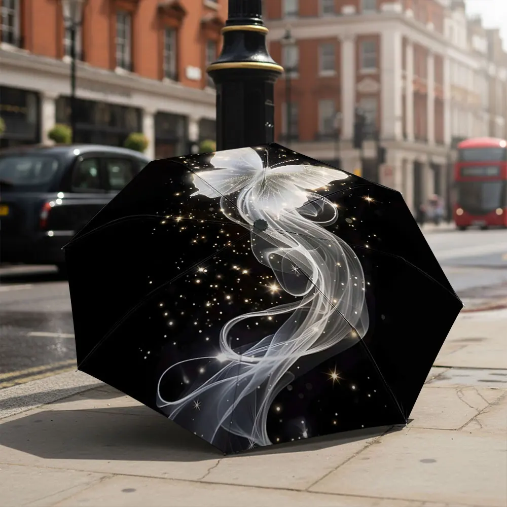 1P C Elegant Umbrella with Ethereal Glow Design Print 8 Iron Ribs Folding Umbrella Auto-Open Fashion Sunshade