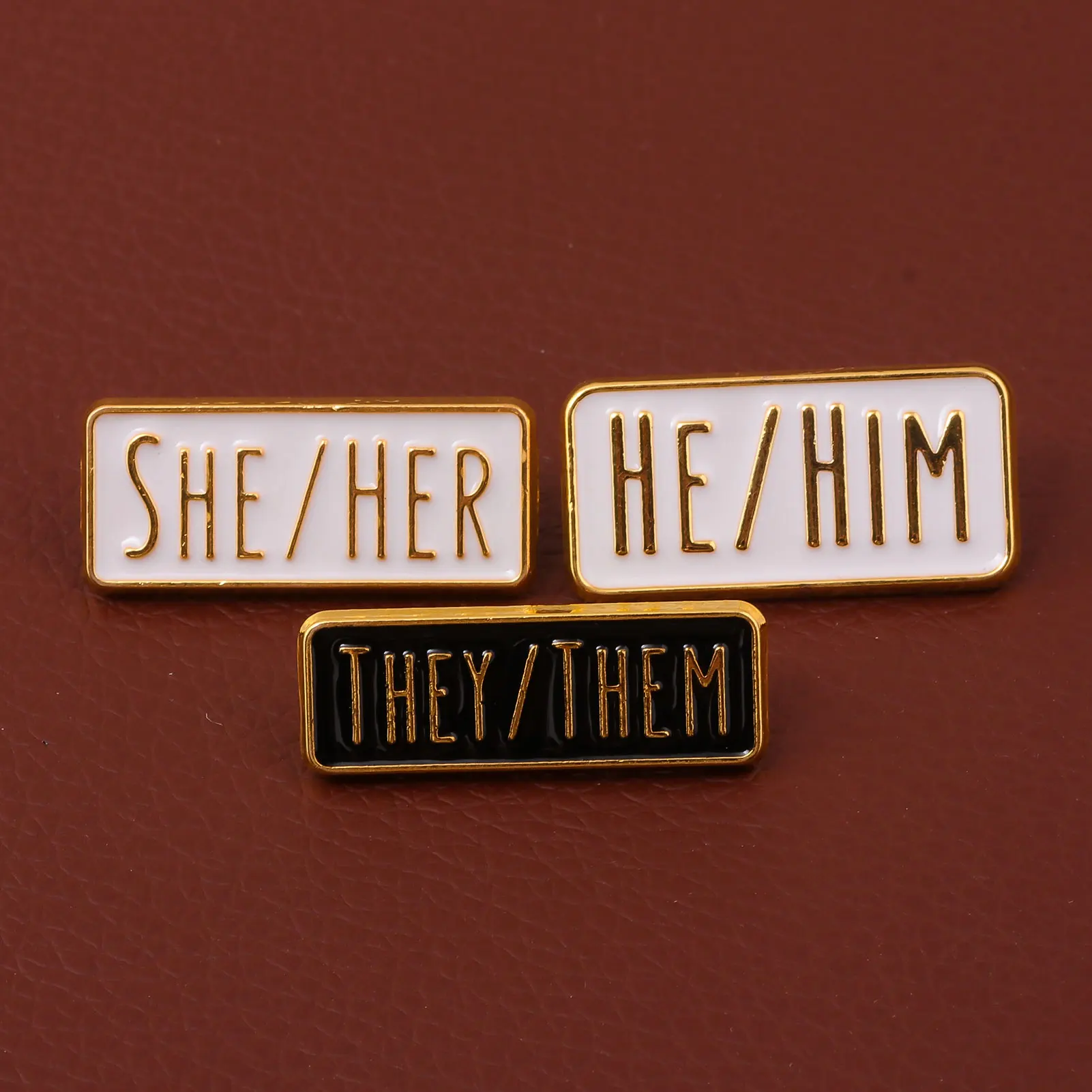Creativity Simple Pronouns Enamel Pins Custom HE HIM SHE HER THEY THEM Brooches Black White Bag Lapel Badges Fun Jewelry Gift