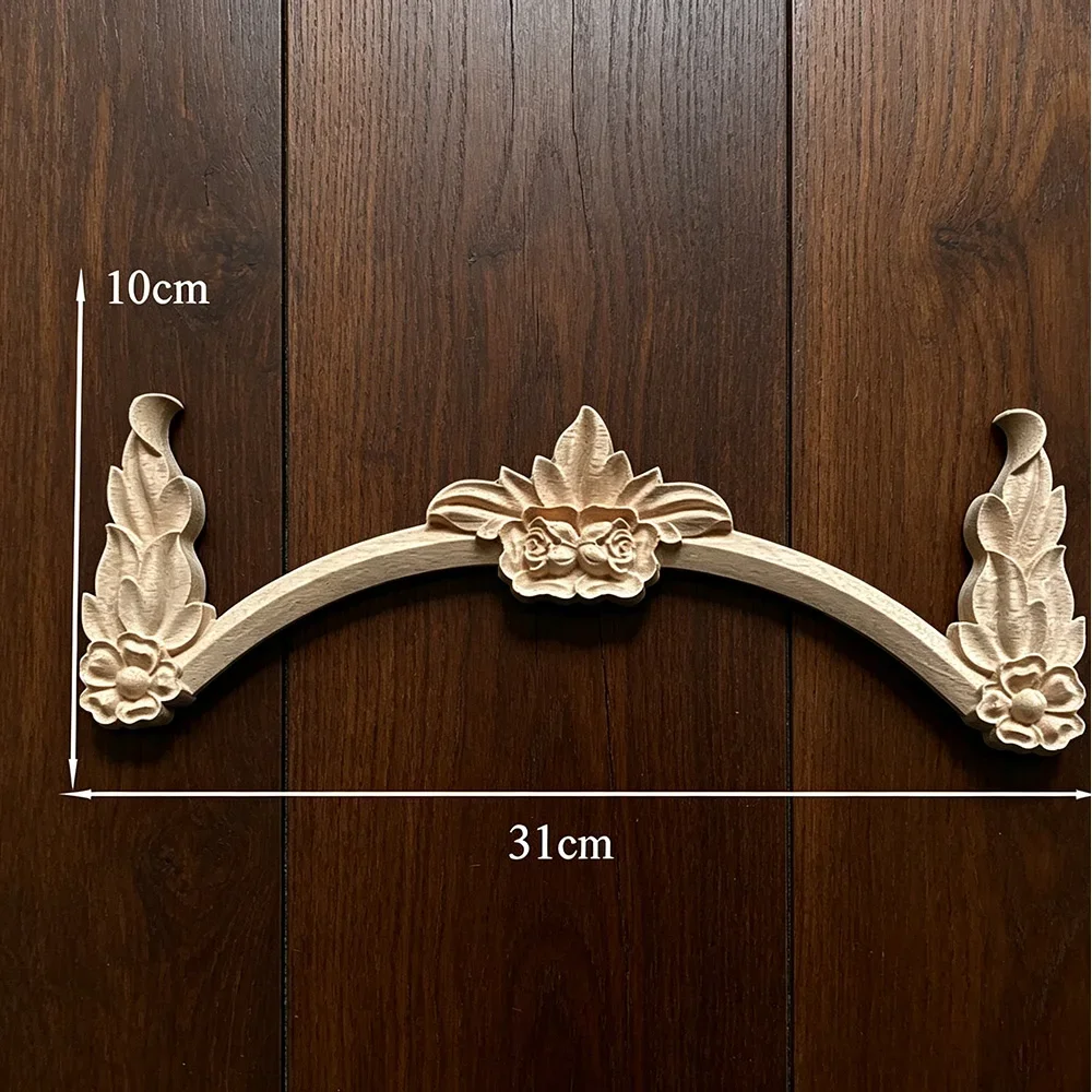 31cm Vintage Wood Carved Corner Onlay Applique Wooden Decals for Furniture Decor Home Decoration Luxury Flowers Figures