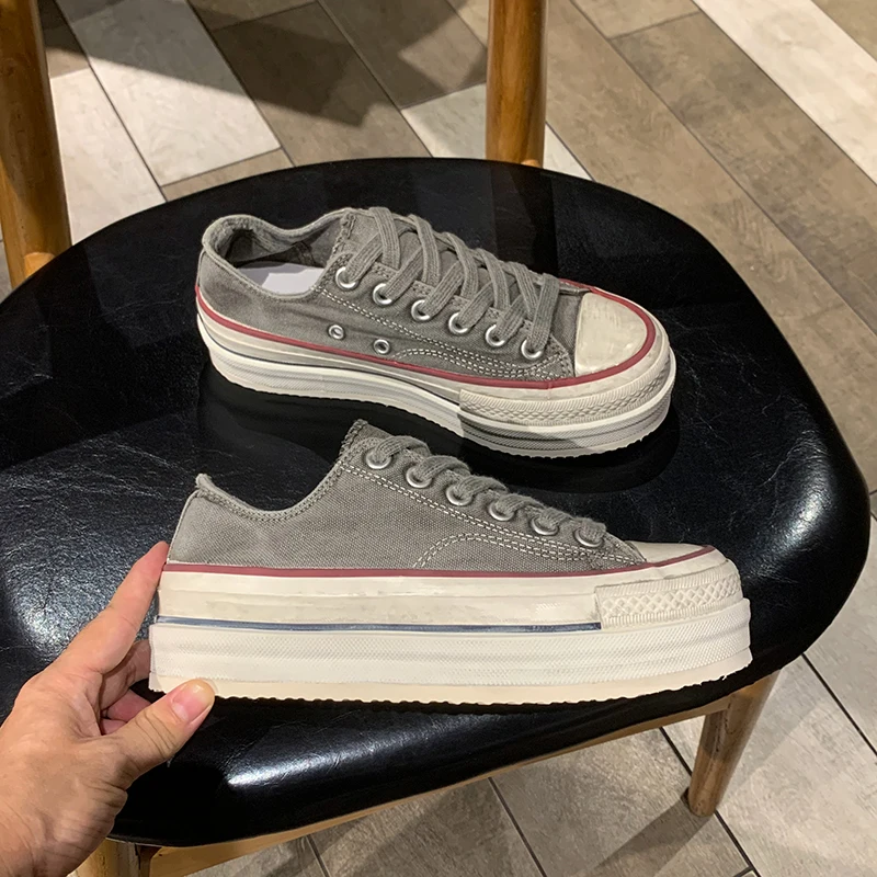 

4CM New Women's Three Colors Platform Canvas Sneakers Lace-up Comfortable Shoes Fashion Outdoor Multi-functional Canvas Shoes