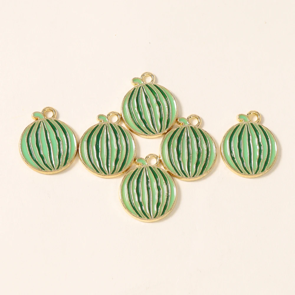 20pcs 15*17mm Gold Plated Enamel Kawaii Watermelon Pendant Charms For Cute Earrings Bracelet DIY Handmade Jewelry Making Craft