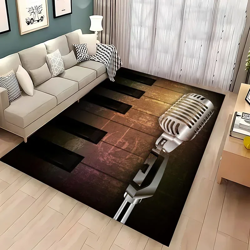 HD-Funny Microphone Area Rug – Music Print Non-Slip Carpet, for Living Room Bedroom Bedside Karaoke Room Decor