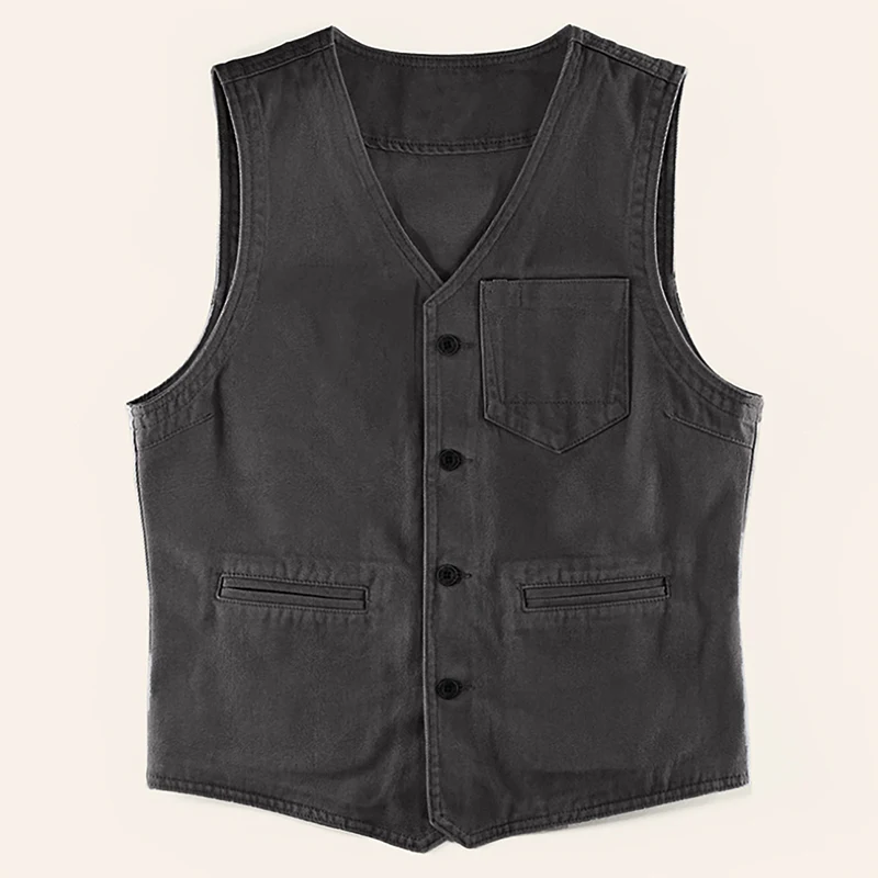 Vintage Single-breasted V Neck Vest Jacket Men Fall Stylish Solid Color Slim Waistcoats For Mens Casual Sleeveless Coat Jackets