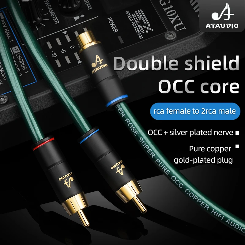 HiFi RCA Female to 2RCA Male Audio Cable Double Shield 7N OCC Silver Plated Nerve Core for Subwoofer CD Player RCA Cable