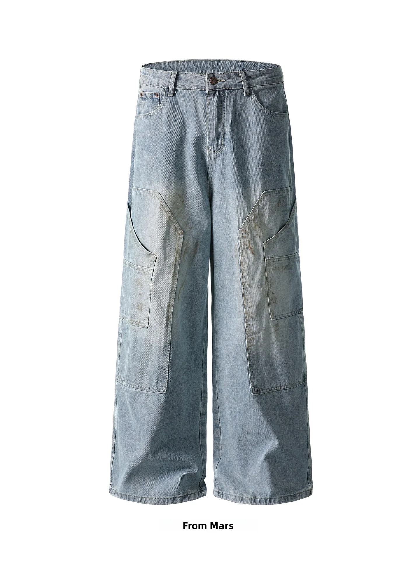 

Loose Straight Leg Floor-Length ket Patchwork Retro High Street Jeans Versatile Wide Leg Casual Youthful Hip Hop Sle