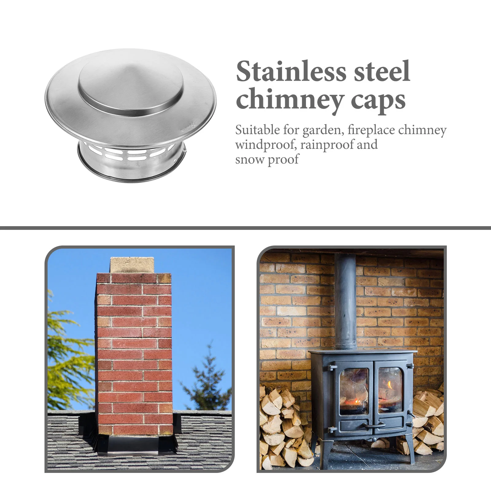 Outdoor Smoke Exhaust Pipe Rain Cap Chimney Stainless Steel Flue Lining Chase Cover Caps