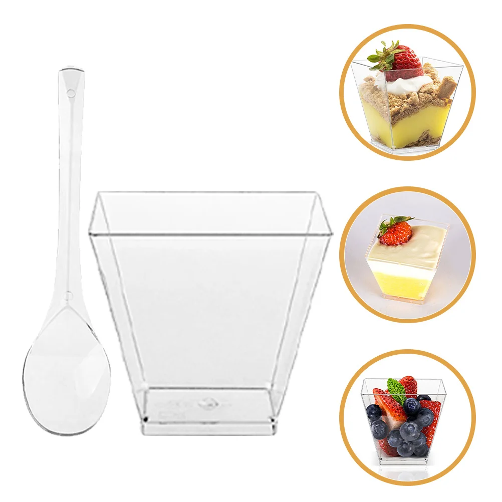 

100 Sets Dessert Cup Spoon Clear Appetizer Cups Mini with Spoons for Desserts Small Catering Mousse Appetizers
