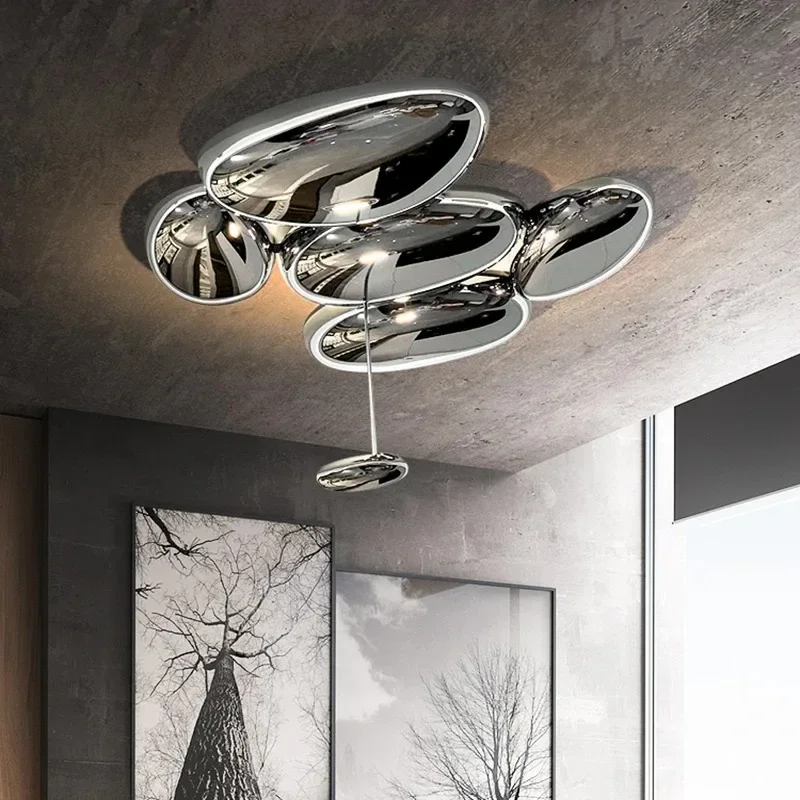 

Nordic Designer Floating Water Droplet LED Ceiling Lamp for Living Room Exhibition Hall Bedroom Pebble Shaped Atmosphere Light
