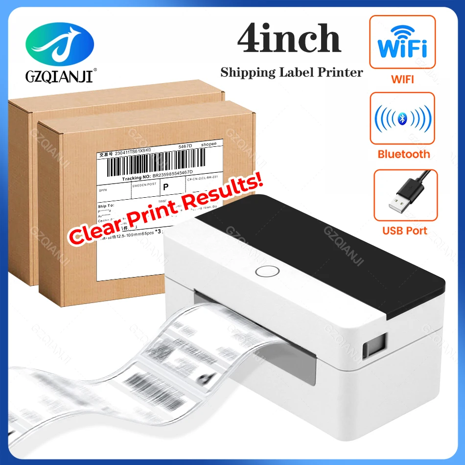 WiFi Bluetooth USB Thermal Printer Label Sticker Maker Desktop 4 Inch Shipping Label Barcode Printer 4x6 for Express High Speed