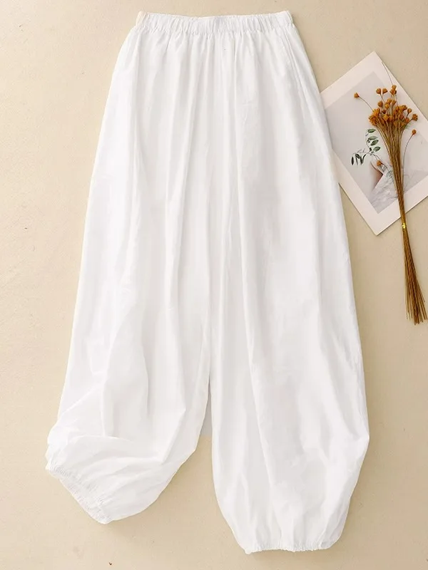 Nouveau 2025 femmes ample coton soie lanterne fleur bourgeon pantalon mince été jambe large ballon pantalon décontracté taille haute élastique