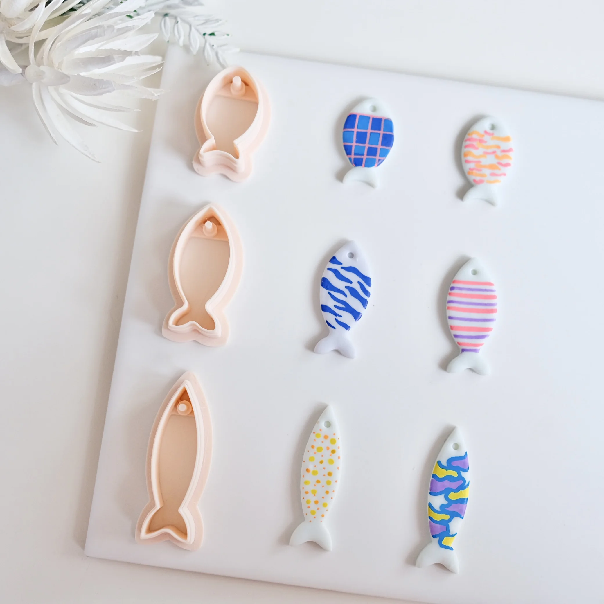 3 Stück/Set kleine Fischform-Ausstechformen aus Polymer-Ton für die Herstellung von Ohrringen, Tontformen im Fisch-Design für die Herstellung von Anhängern – Detail 4