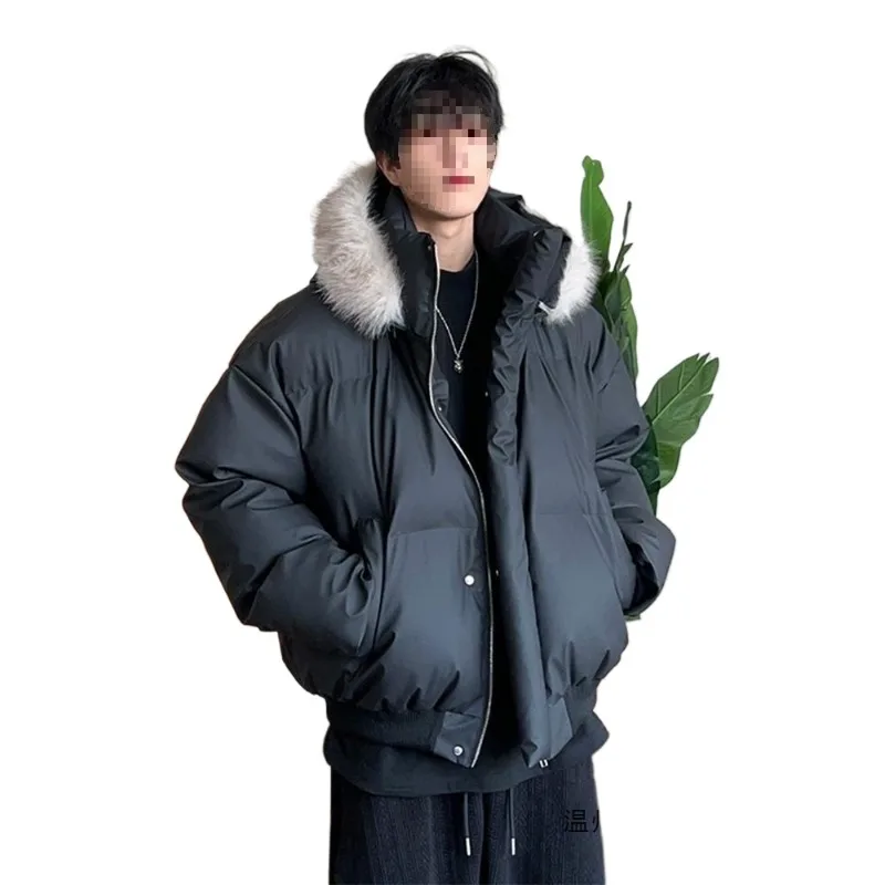

Removable Hat Leather Short Cotton Clothes Loose Winter Stand-up Collar Warm Cotton Clothes Trendy Versatile Bread Spot Jackets