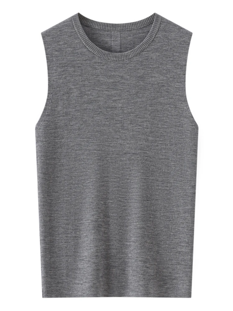 

Ultra-Fine Spun 00% Wool Yangzhou Yarn Vest Women's round Ne Svel Knitted Slimming Base irt Top Thin Wool Knitwear