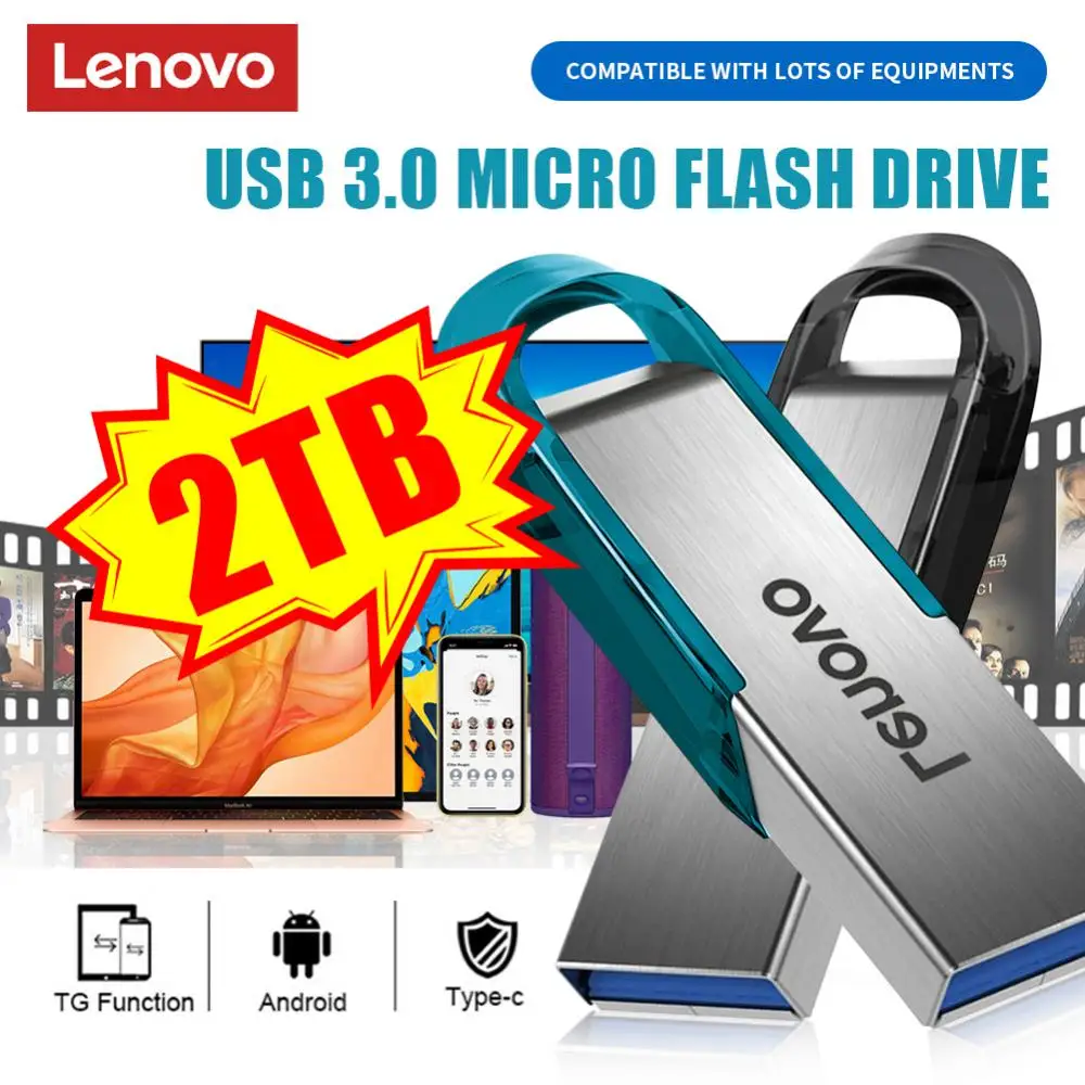 Lenovo-unidad Flash USB 3,0, Pendrive de alta velocidad, 2tb, 1tb, 3,0, 512gb, disco de Metal para pc