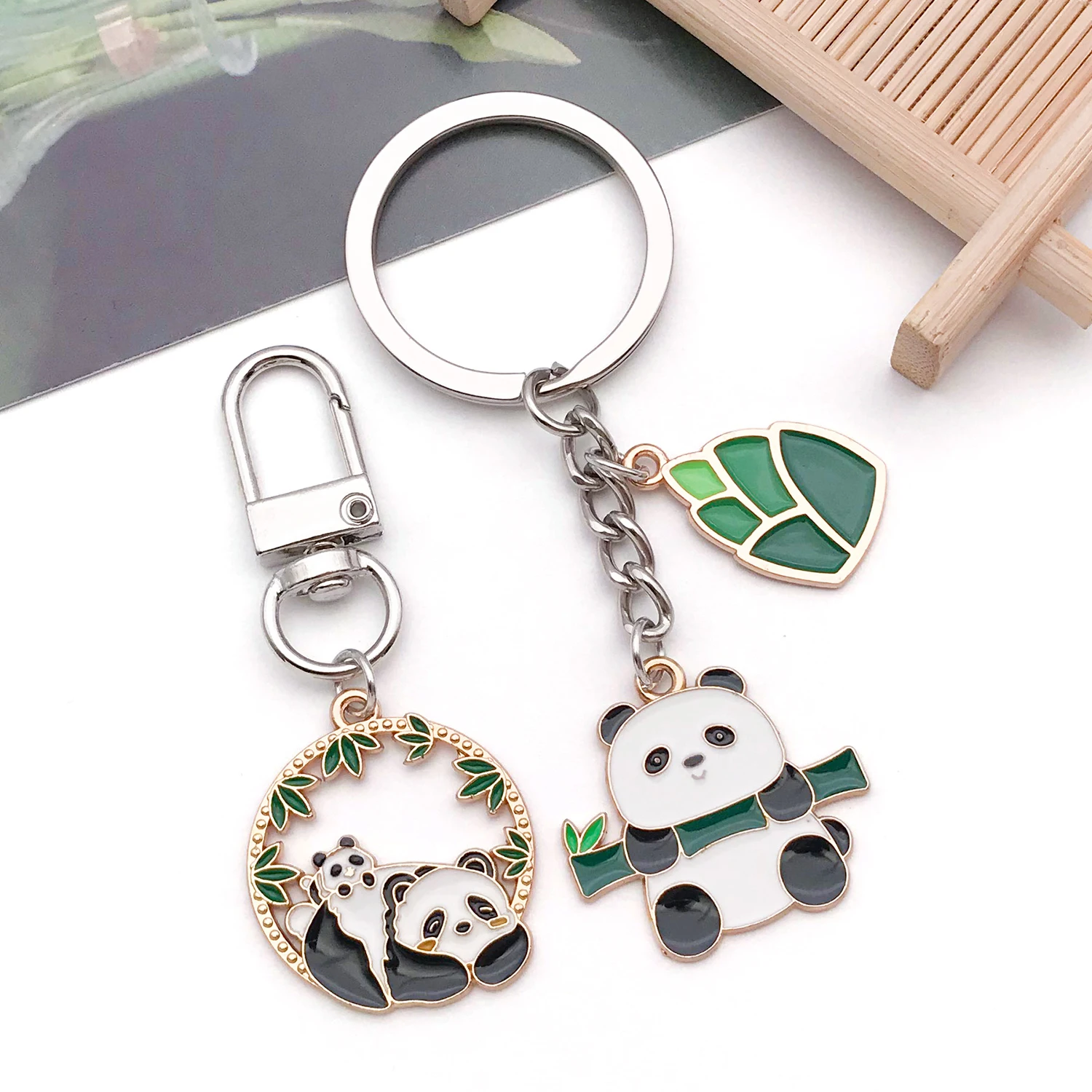 Chinese Style Panda Charms, 30/50 Pcs Cartoon Panda Bamboo Enamel Alloy Pendants for DIY Earrings & Keychains Jewelry Making - view 3