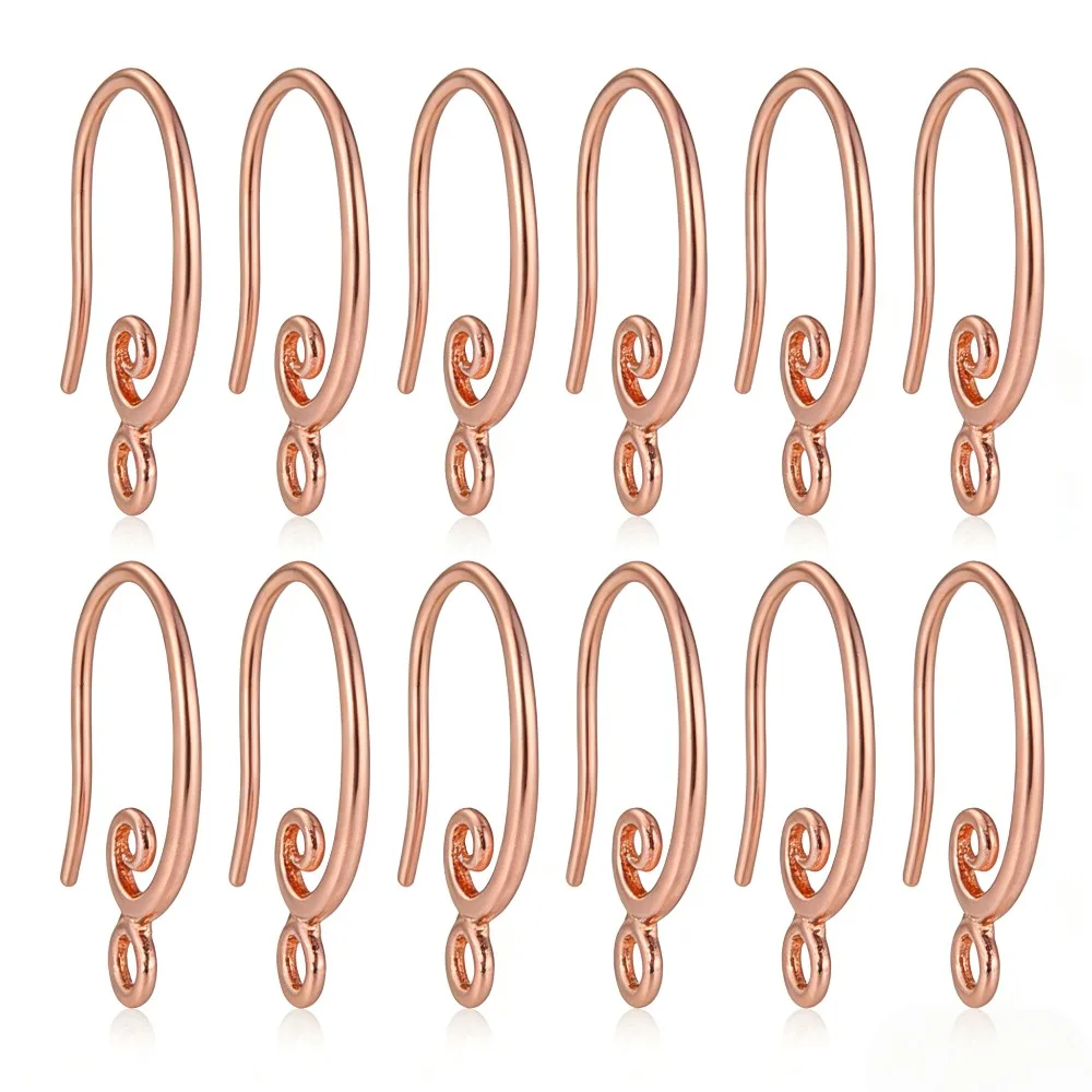 20pcs Earring Hooks Plated Brass Earwire with Q Loop Fren Rose Golden White 10*20mm