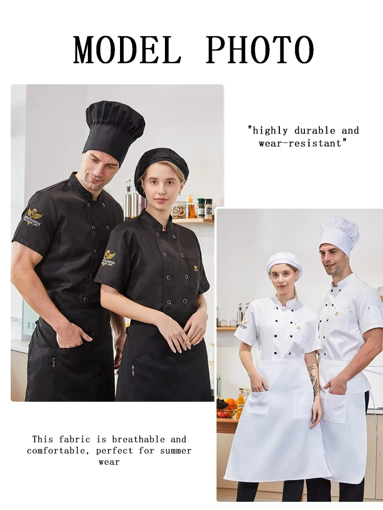 Cienka Profesjonalna Koszula Kucharska - Unisex Oddychająca Koszulka z Krótkim Rękawem Łatwa w Pielęgnacji do Wyigrywanego Pracy w Restauracji, Hotelu i Piekarni