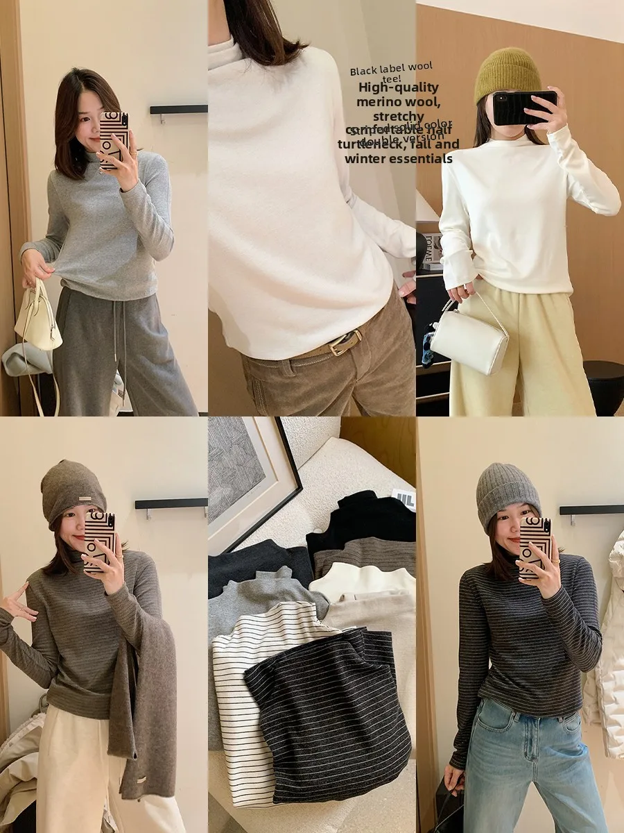 

Высококачественная футболка из мериносовой шерсти Long Sve, женская зимняя повседневная футболка с высоким воротником, эластичный, приятный для кожи женский топ