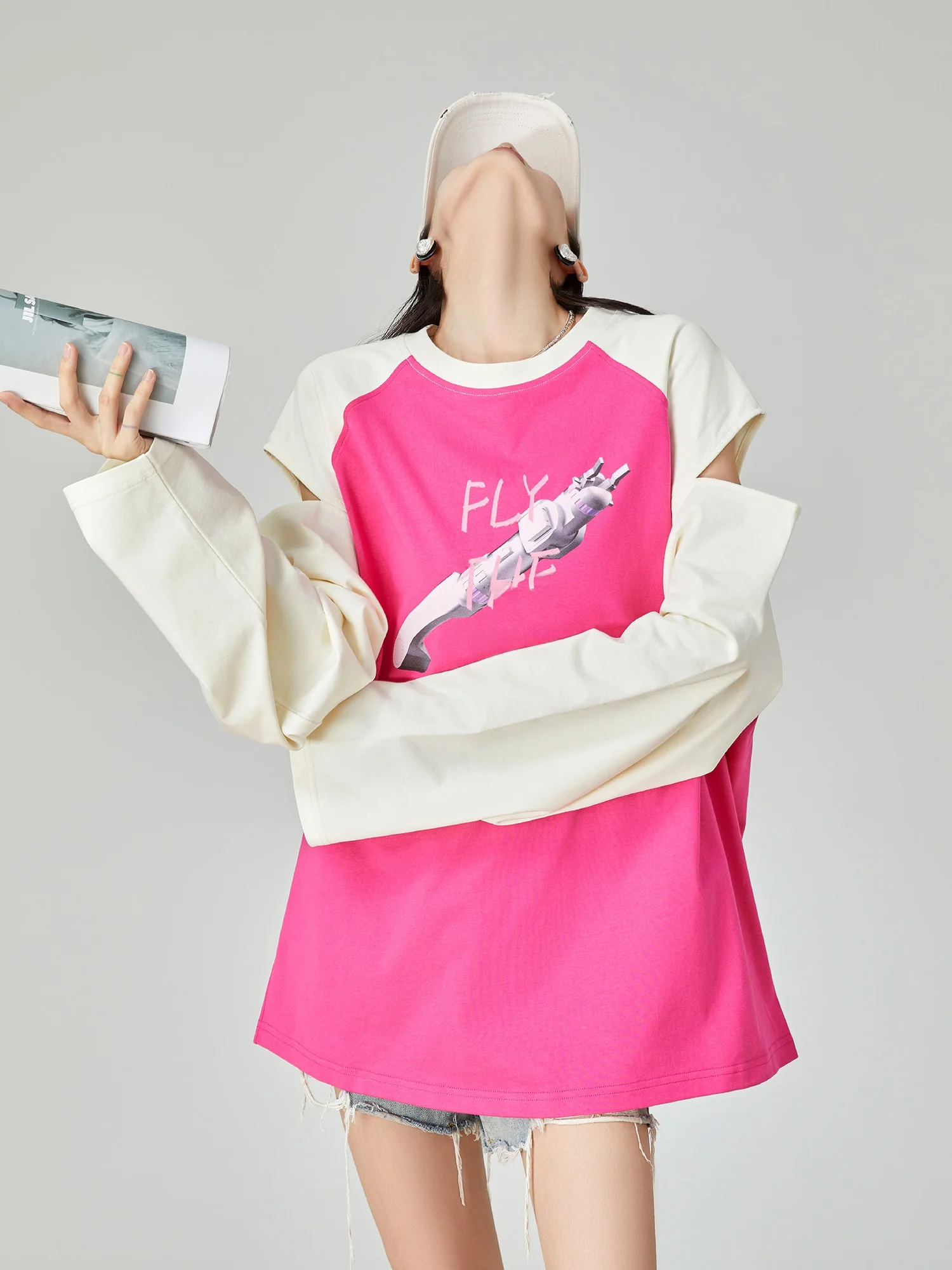 

Женская тонкая футболка Dopne Rose с деконструированным дизайном, вставками на плечах и длинными рукавами, новинка весеннего сезона, модный топ с уникальным дизайном