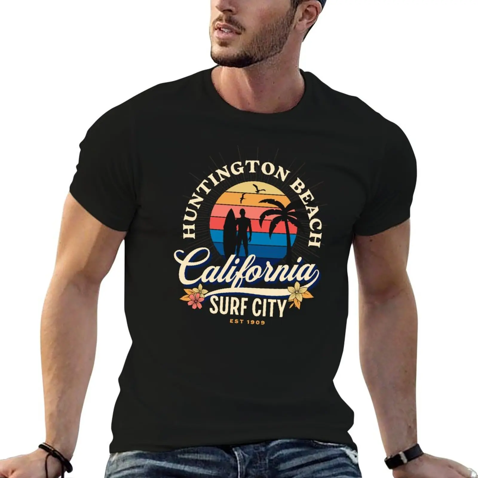 Huntington Beach California Surf City T-Shirt man t shirts for men t shirts designer T-Shirt