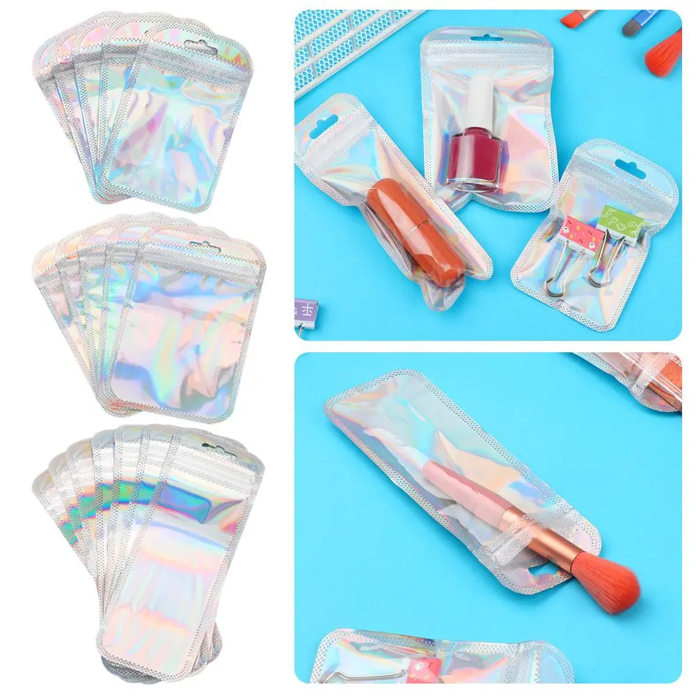 50pcs/bag With Hang Hole Iridescent Jewelry Display Self Sealing Bag Packaging Bag Zip lock Pouches OPP Bags