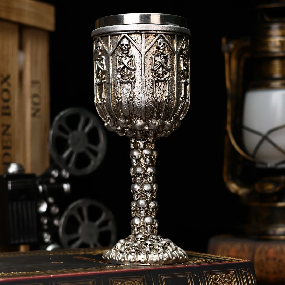 3D Skull Goblet with Stainless Steel Inner Liner Halloween Skull Red Wine Glass Personalized Gift for Halloween & Christmas