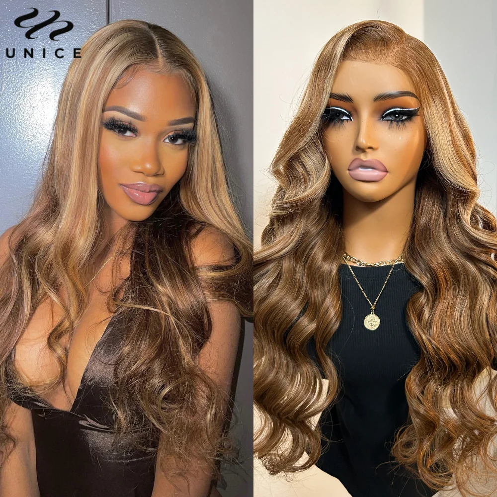 UNice Hair Blonde Highlight Body Wave Wig Pre Everything 13x4 Human Hair Lace Frontal Wig Prefect Black Girl Blonde Wig