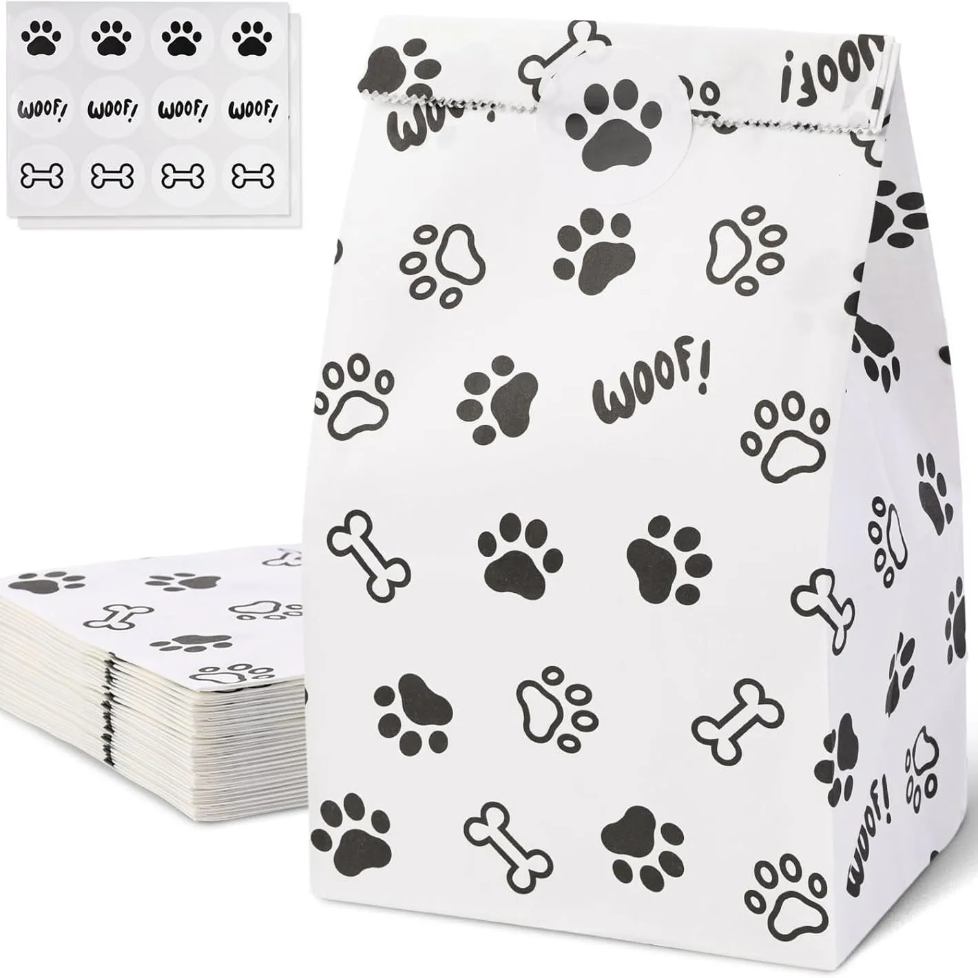 Gift Bags with Pet Paw Prints – 12 pcs , 22x12x8cm, High-Quality Black & White Design for Dog Lover