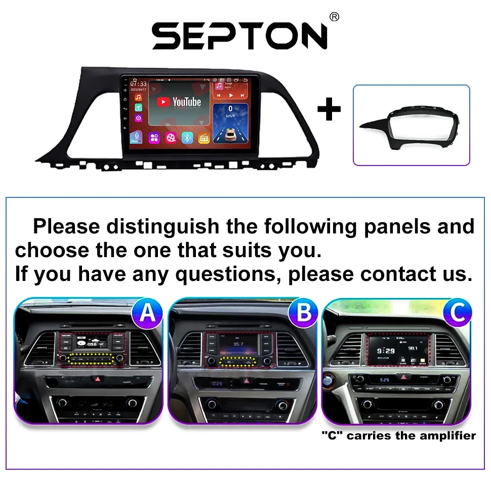 SEPTON 8+128G Android 12 Car Radio Multimedia Player for Hyundai Sonata 9 LF 9 2014-2017 GPS WIFI Head Unit CarPlay  Autoradio