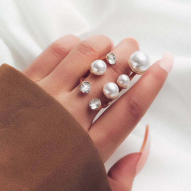 Draweye Irregular Pearls Rings for Women Korean Fashion Geometric Elegant Vintage Jewelry Forefinger Ins New Anillos Mujer