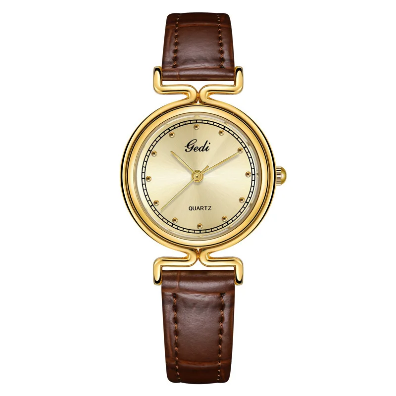 

Ретро высококачественные кожаные женские часы, нишевые ценные студенческие часы, средневековые водонепроницаемые кварцевые часы