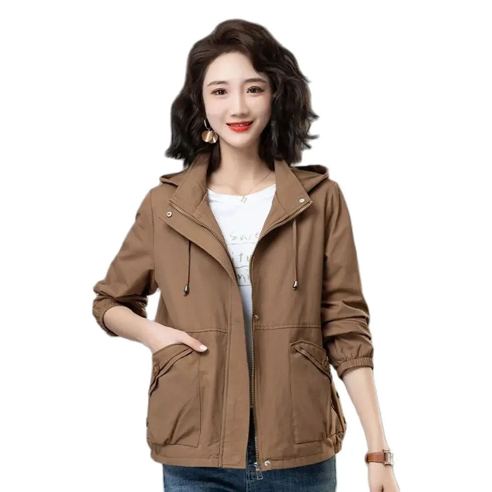 

Women's Casual Jacket 2024 Spring And Autumn New Loose Fashion Middle-aged Mother Age Hooded Baseball Uniform Trench Coat.