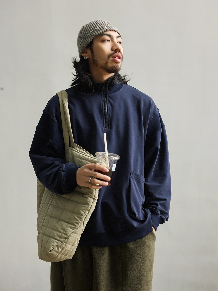 

Noears Осенне-зимняя свободная толстовка на молнии в японском стиле, повседневная, с длинными рукавами, с воротником-стойкой, без капюшона