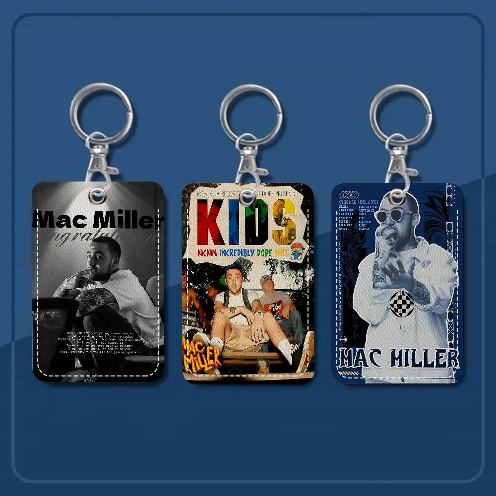 Rapper M-Mac Miller Rectangle ID Card Case Keychain Access Card Bag Key Tag Ring Leather Card Holder Key Ring Access
