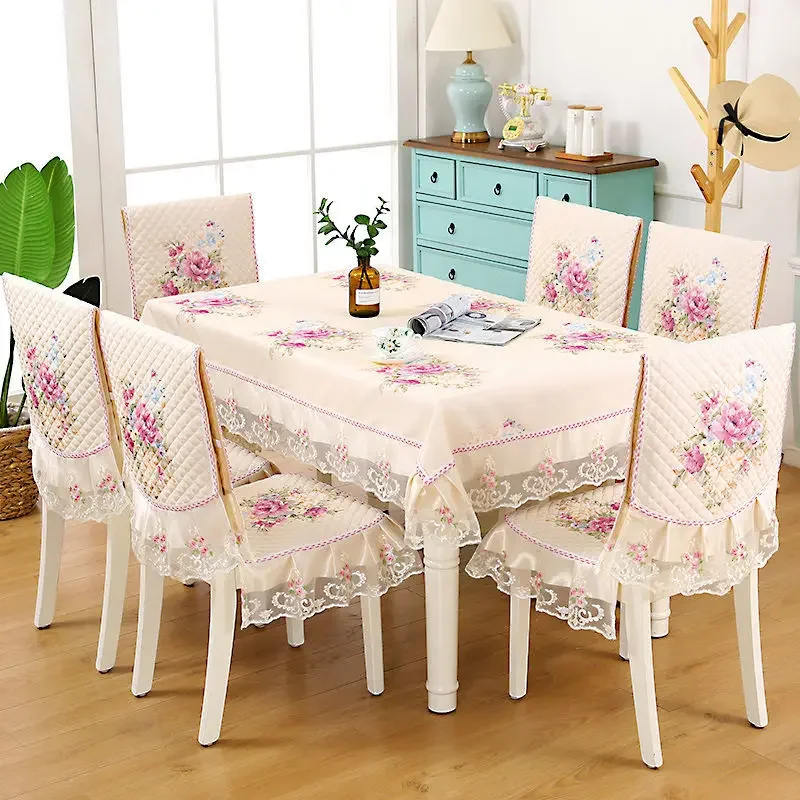 European Lace Tablecloth Fabric Art Dining Table Cloth Printed Seat Cover and Cushion Household Coffee Table Chair Cover