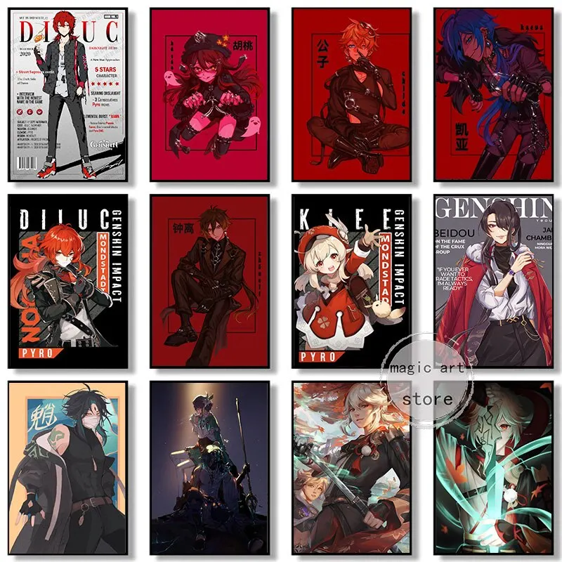 جينشين تأثير قماش جدار الفن شياو Zhongli هو تاو أنيمي ملصق لديكور المنزل