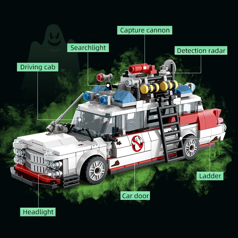 Blocs de construction techniques créatifs Ghostbusters ECTO-1, modèle de voiture de course, briques à assembler, jouets pour enfants et adultes, cadeaux