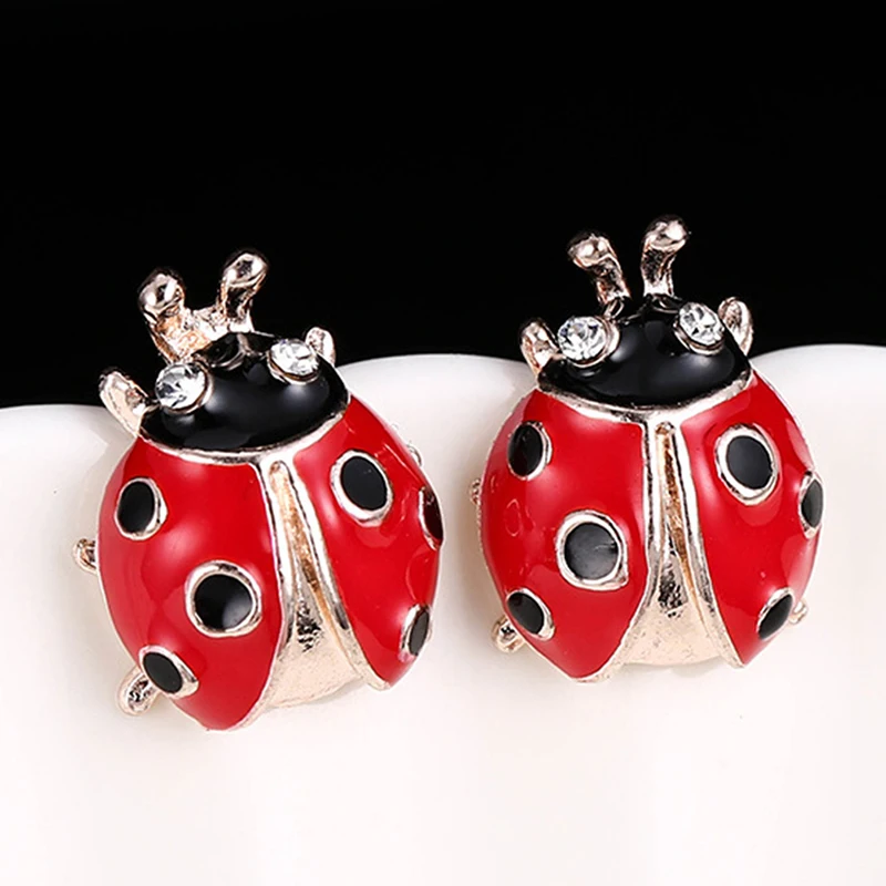 1 Pair Cute Animal Ladybug Earrings For Women Girl Adorable Insect Ladybird Stud Earrings Fashion Jewelry