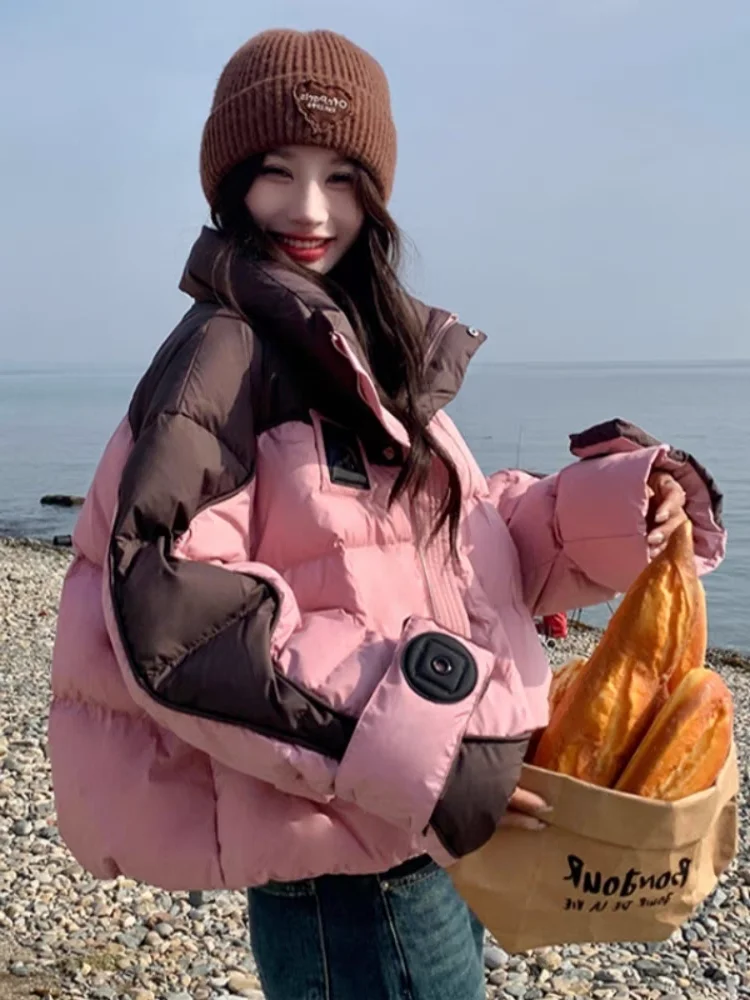 

Новая женская зимняя куртка-пуховик из хлопка, свободного кроя, с воротником-стойкой, в стиле Street Sle, цветной, износостойкий, верхняя одежда