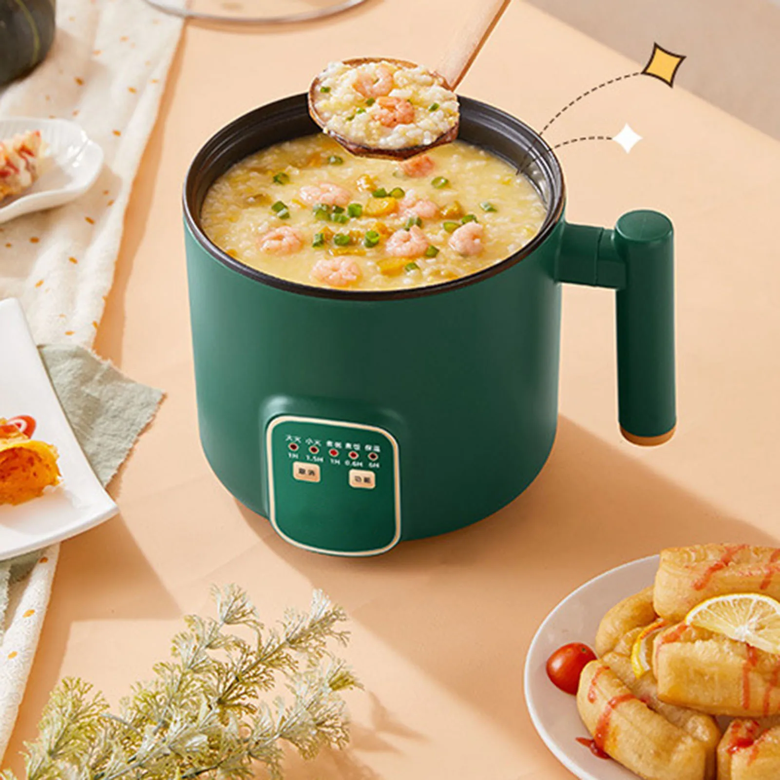 Электрическая горячая кастрюля 1,8 л, мини-многофункциональная электрическая плита для лапши с ручкой для дома, общежития, офиса, двухслойная, зеленая